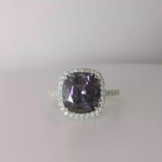 White Gold Multistone Ring with Cushion-Cut Purple Spinel